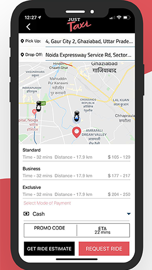 justtaxi app location tracking option