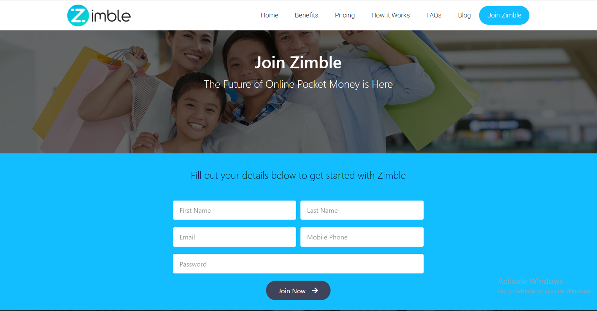 Zimble Signup Page