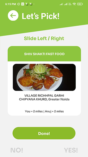 Choose restaurants by sliding left or right