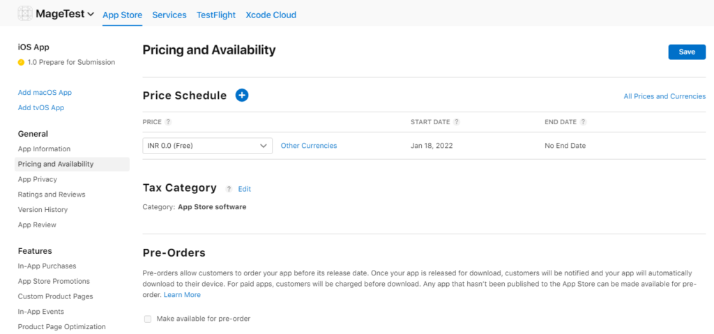 Apple store -mage test app store pricing availability