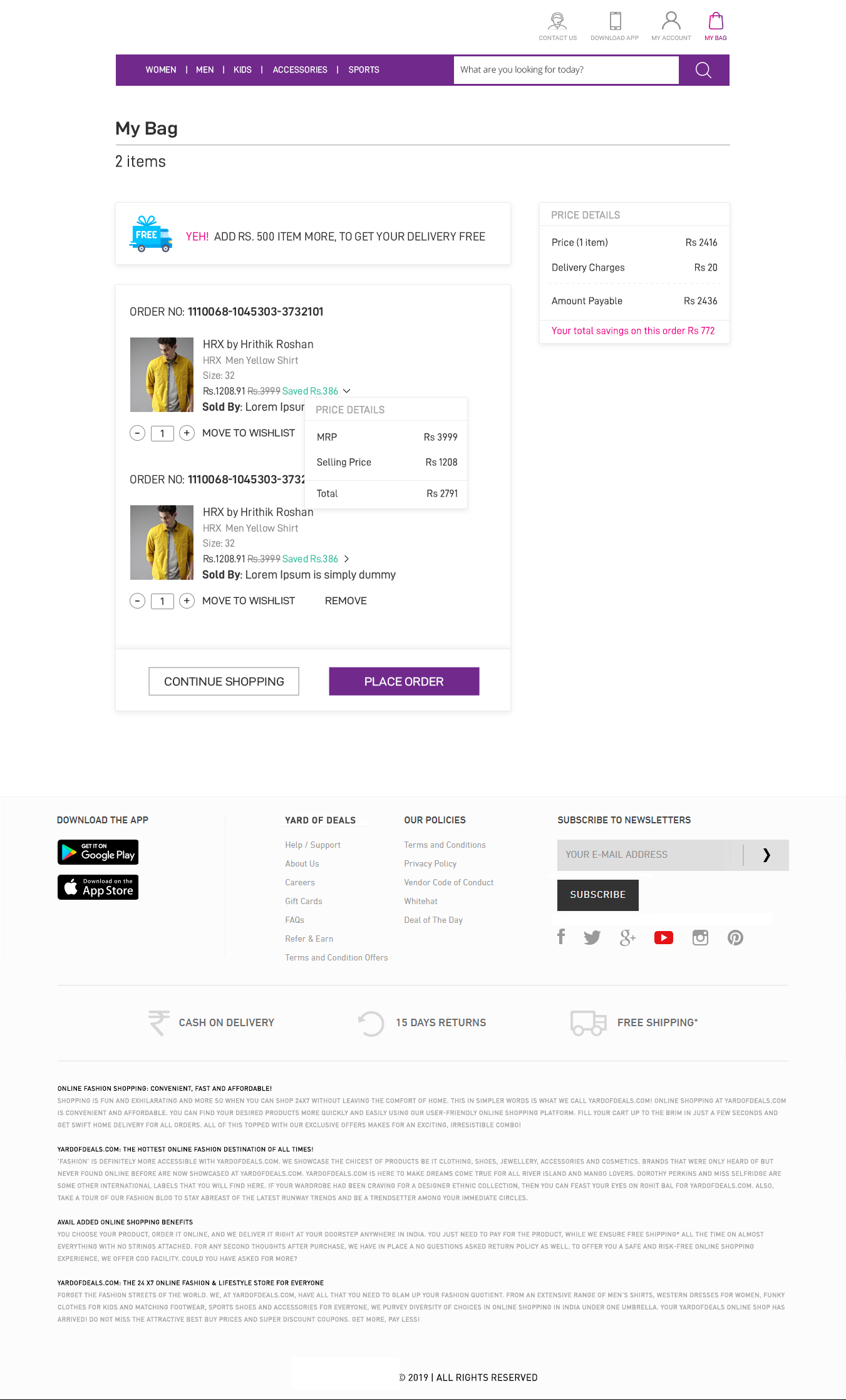 E-commerce Website My Cart