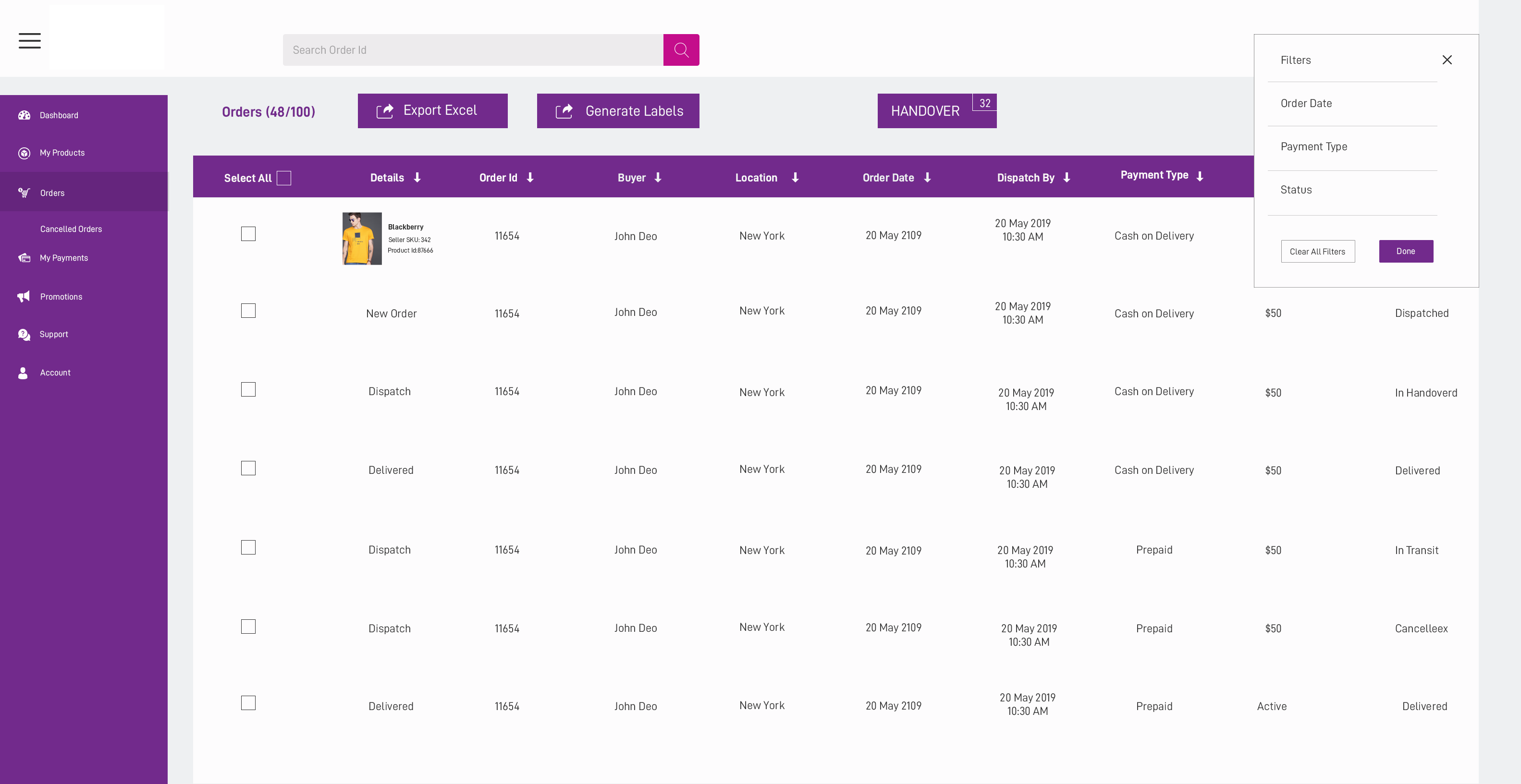 My Orders Vendor Dashboard E-commerce