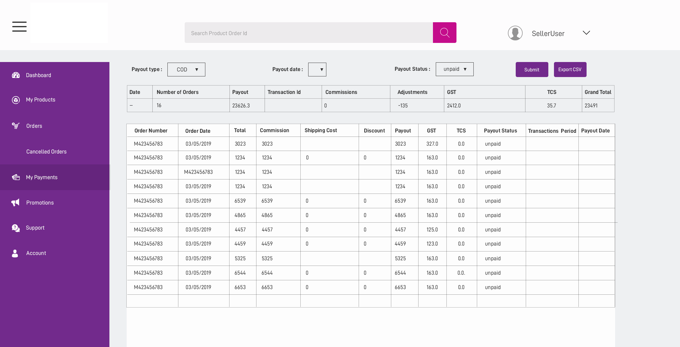 My Payments Vendor Dashboard E-commerce