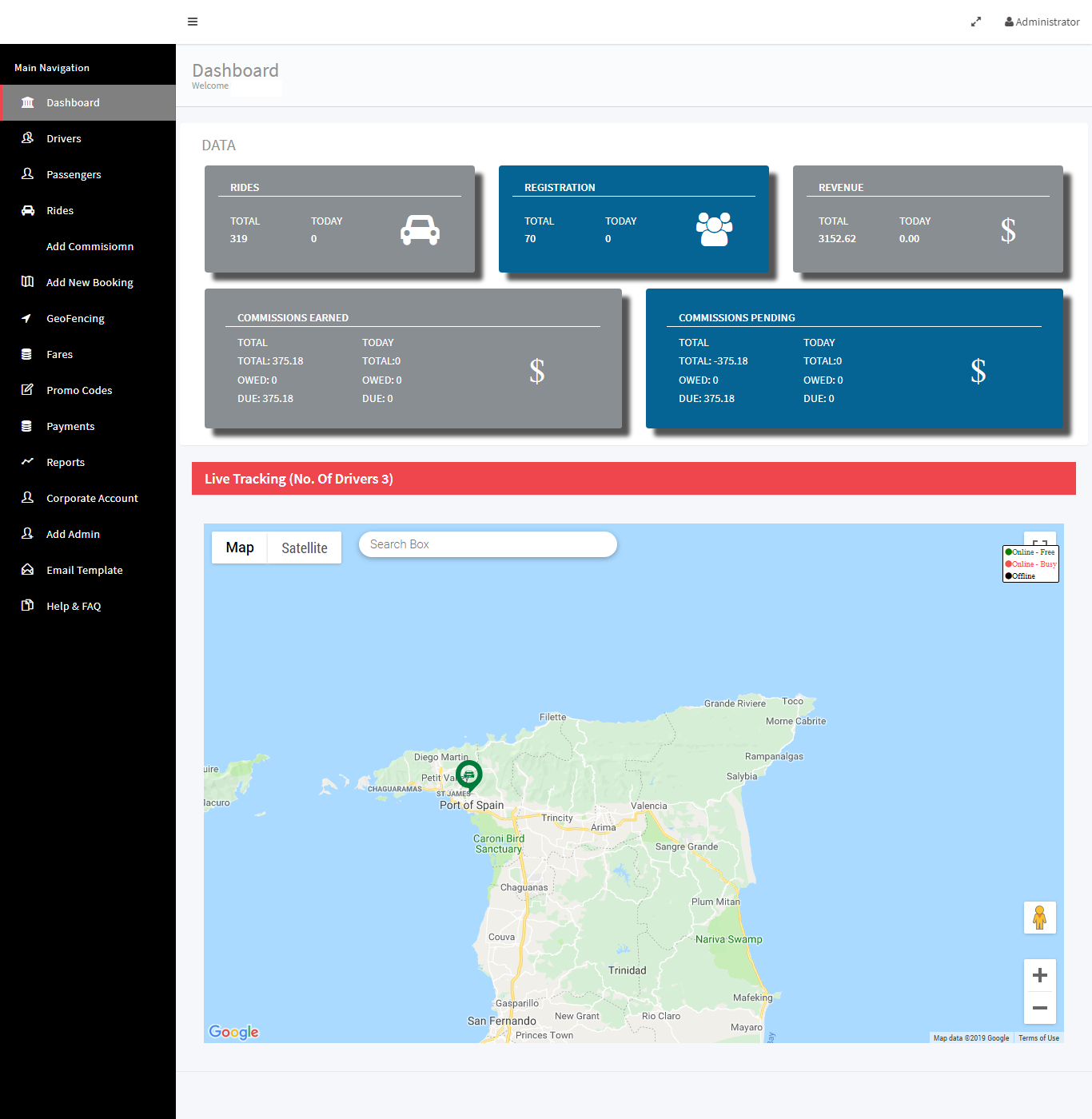 Dashboard Taxi Admin Web