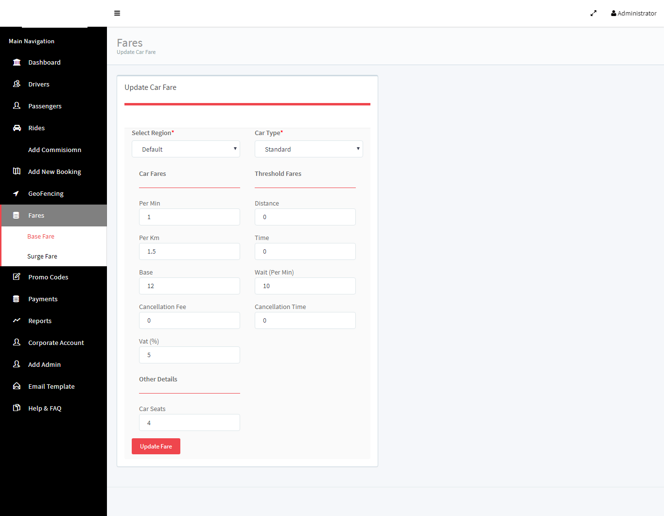 Business Admin Fare Management