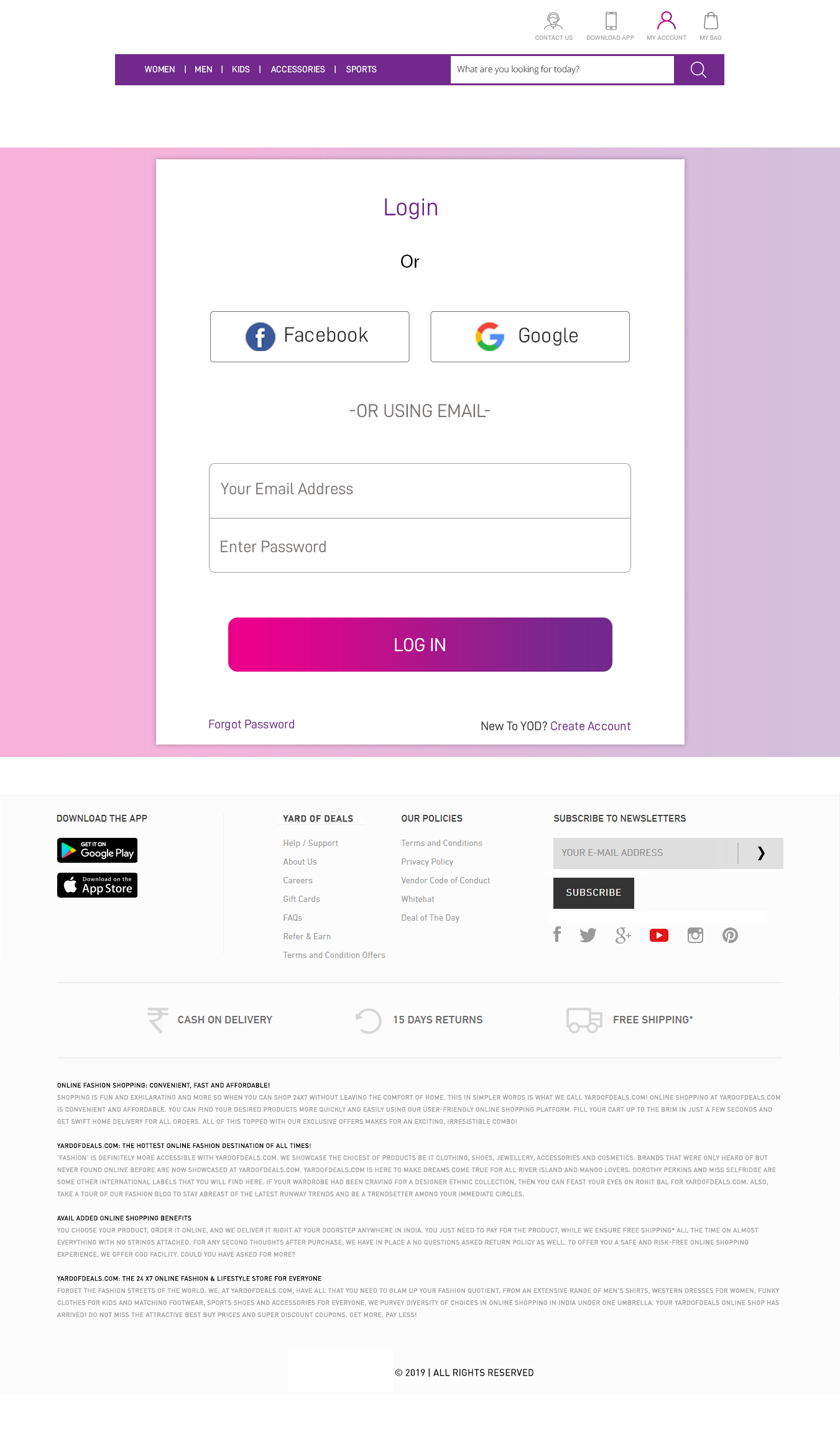 Login Page E-commerce Website