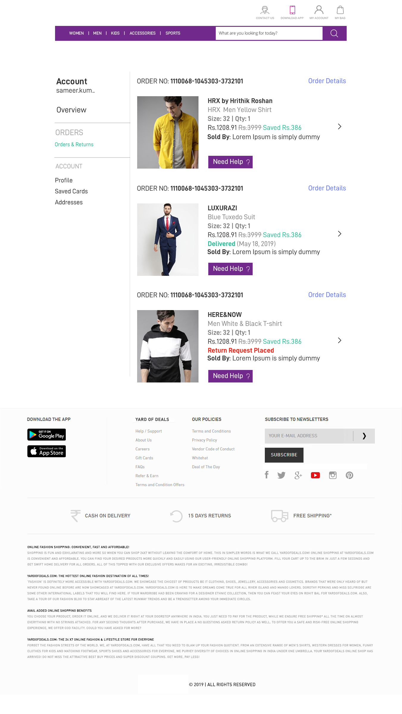 E-commerce Website My Orders